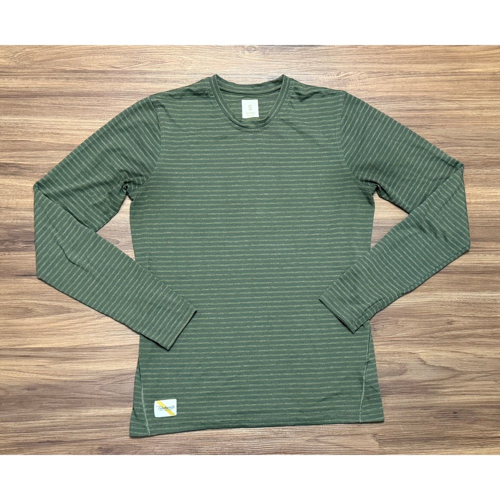 Tracksmith Men's Horizon Green Striped Long Sleeve Running Shirt Sz S